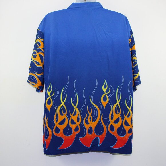Mecca Y2K Flames Fire Button Short Sleeve Shirt (3XL - 50) - Picture 2 of 7